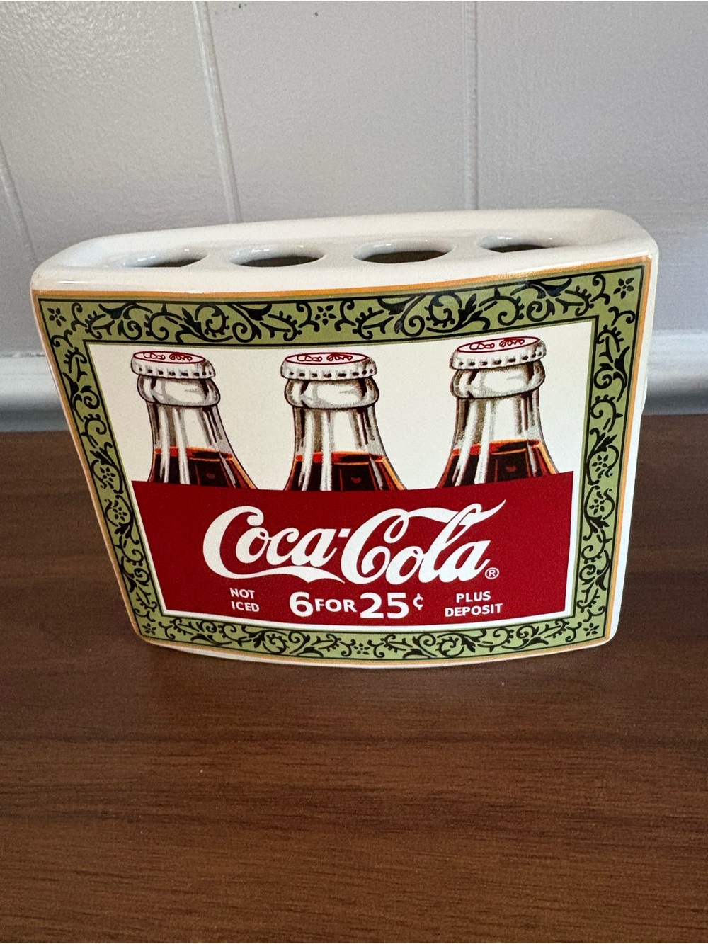 Coca-Cola Ceramic Toothbrush Caddy in White, Red & Green